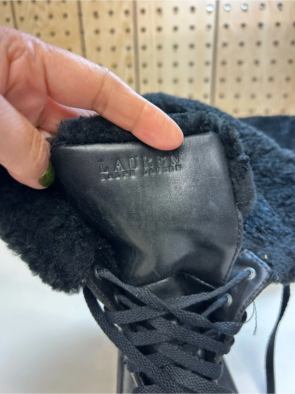 Lauren Ralph Lauren Black Shearling-Lined Lace-Up Boots